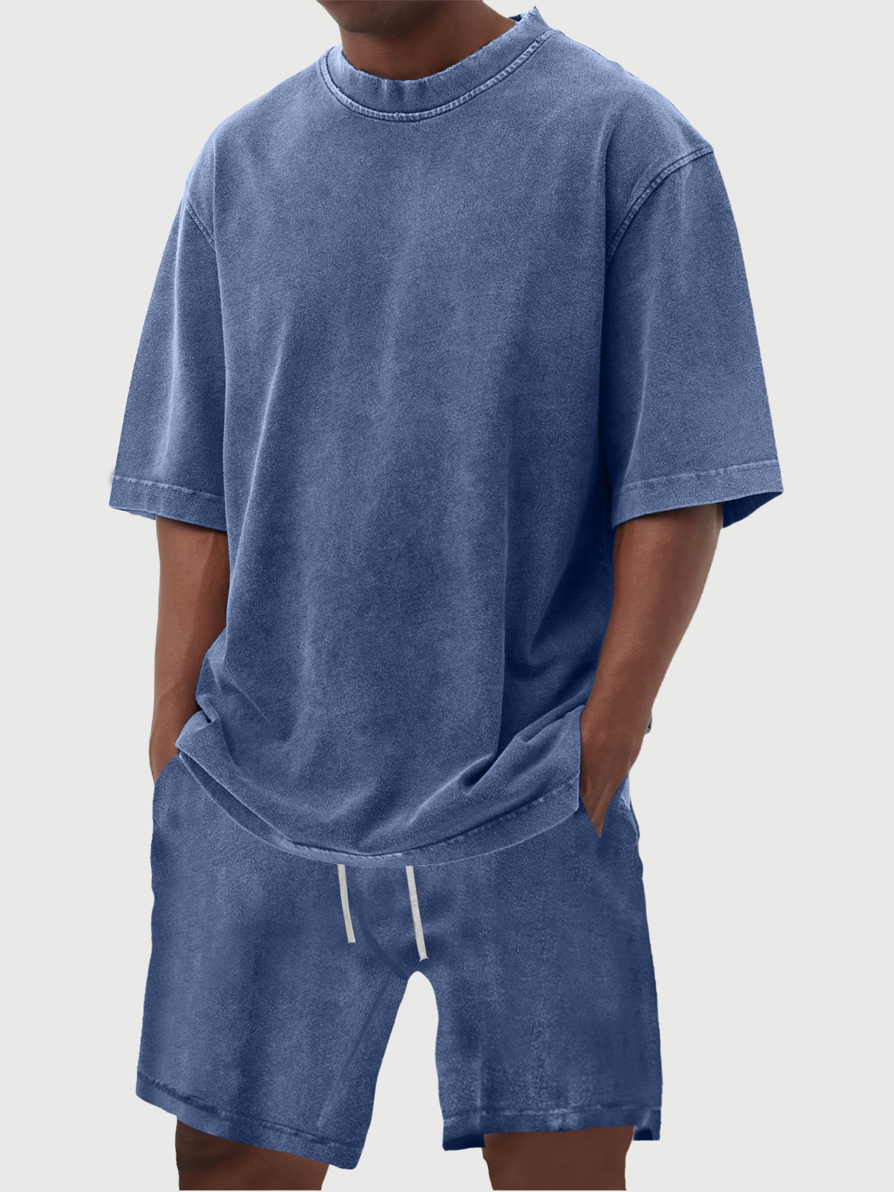 Men's 100% Cotton Vintage Distressed Washed Short Sleeved T-shirt Shorts Set