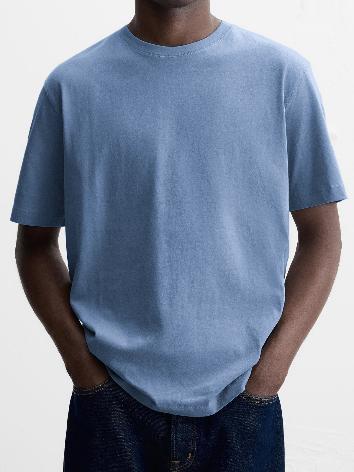 Men's Basic Solid Color Heavyweight Casual Crew Neck Short-sleeved T-shirt