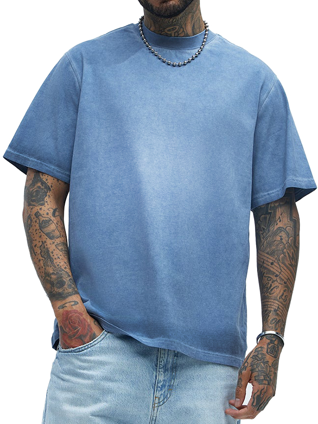 Men's Pure Cotton Gradient Washed Distressed Heavy-duty Short-sleeved T-shirt