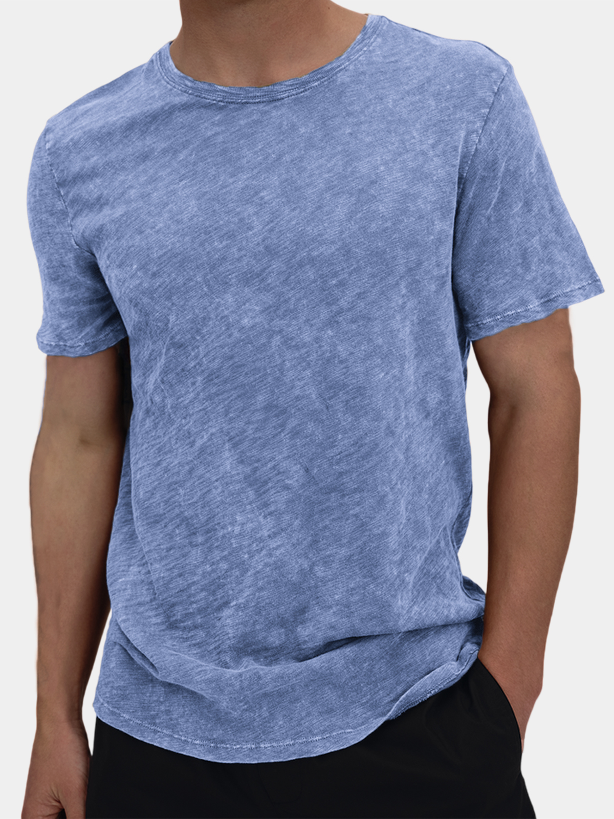 Men's Slub Cotton Retro Distressed Casual Basic Round Neck T-Shirt Top