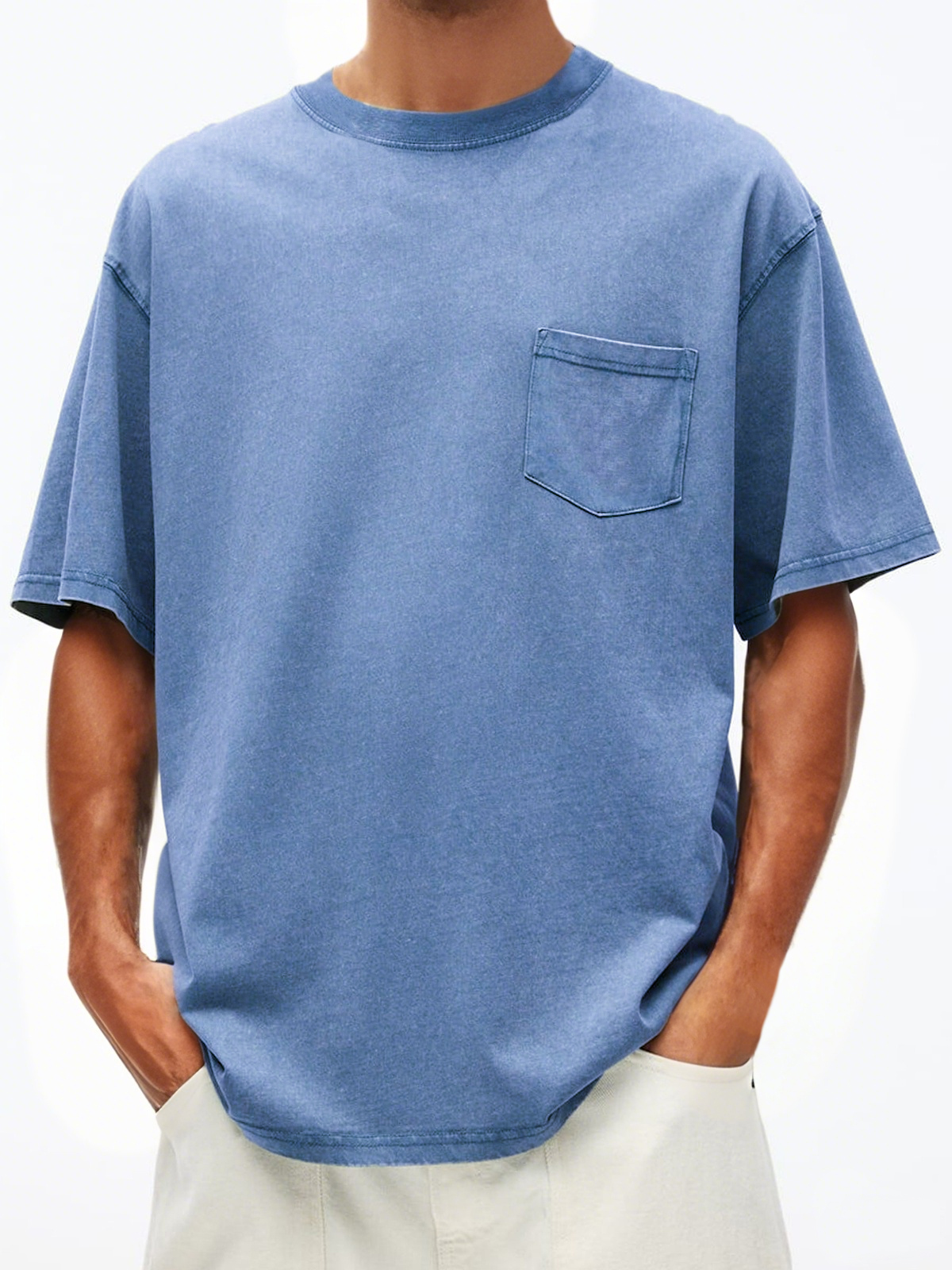 Men's Vintage Distressed Short Sleeve Crew Neck T-Shirt With Chest Pocket
