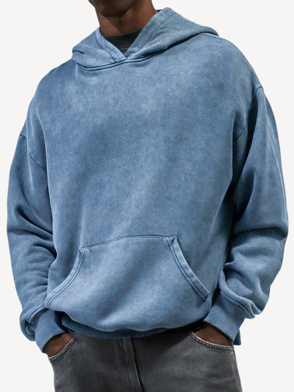 Men's Vintage Washed Distressed Basic Hooded Sweatshirt