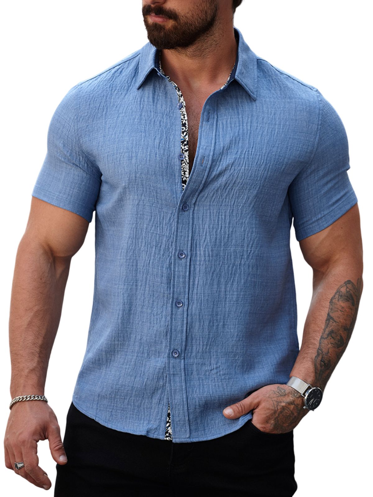 Men's Retro Casual Floral Loose Short Sleeve Shirt