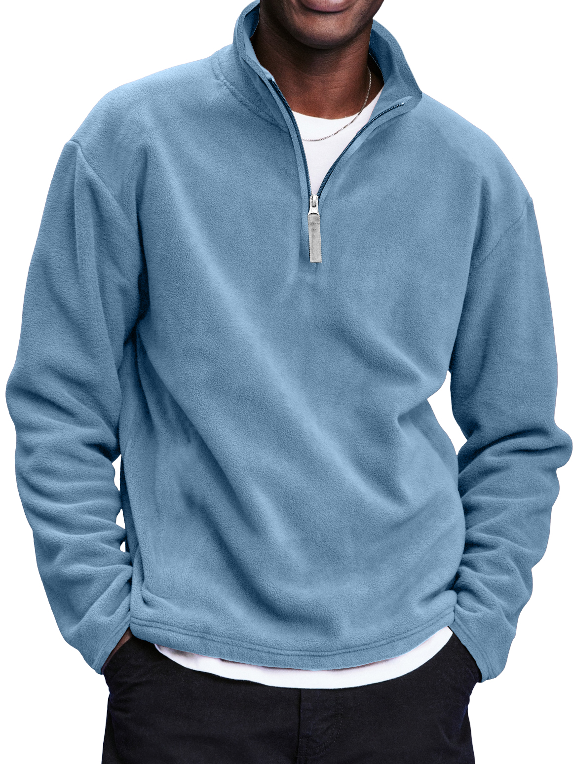Men's Retro Polar Fleece Quarter Zip Stand Collar Casual Sweatshirt