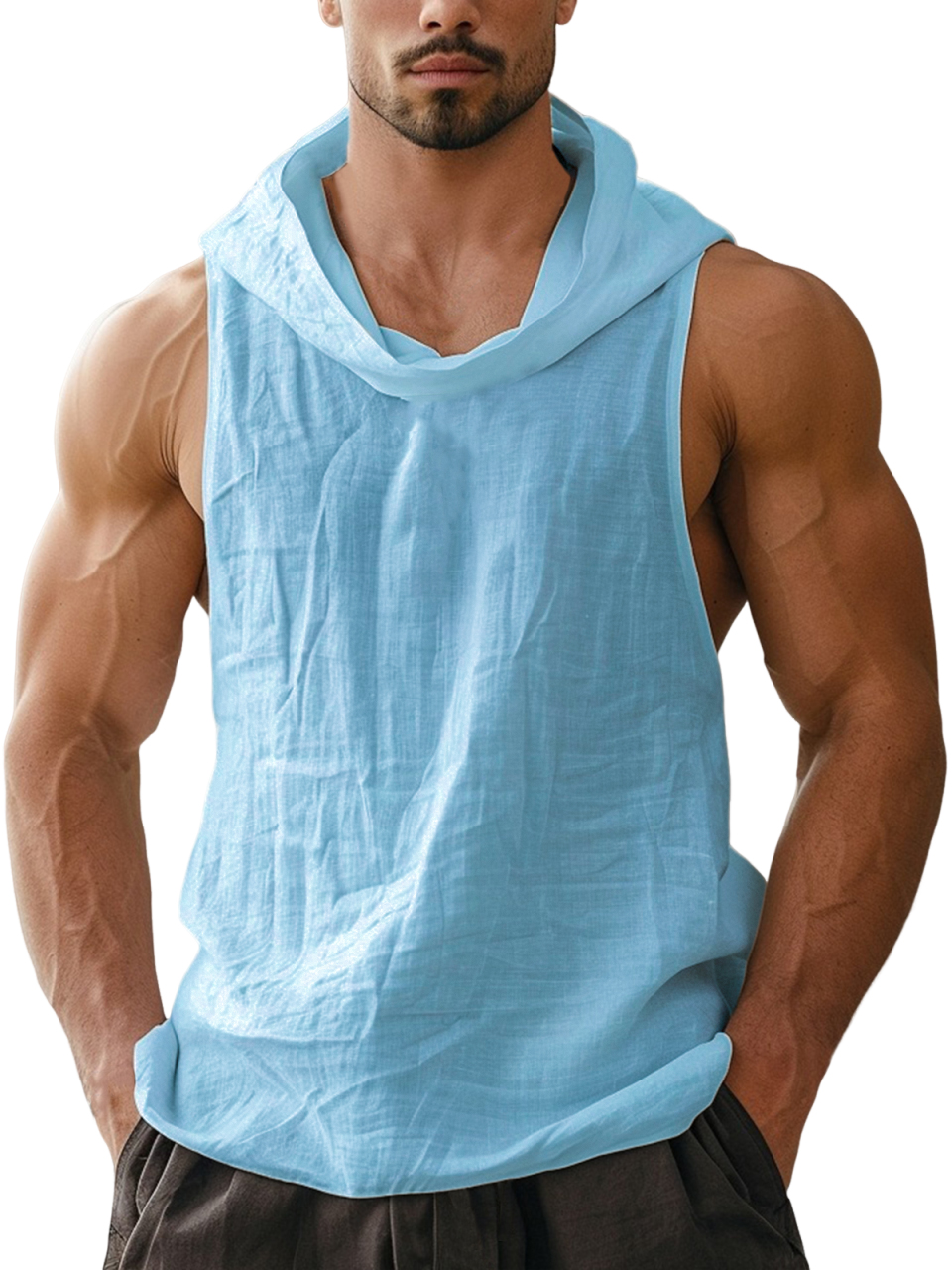 Men's Linen Hooded Breathable Beach Casual Sleeveless Vest T-Shirt Tank Top