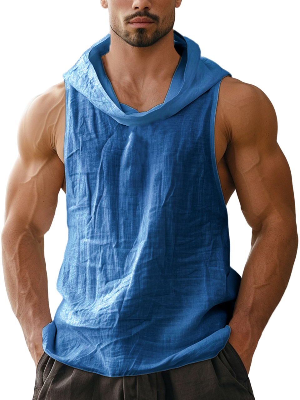 Men's Linen Hooded Breathable Beach Casual Sleeveless Vest T-Shirt Tank Top