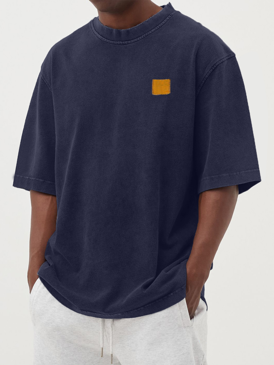 Men's Retro Distressed Washed Embroidered Logo Short-sleeved T-shirt
