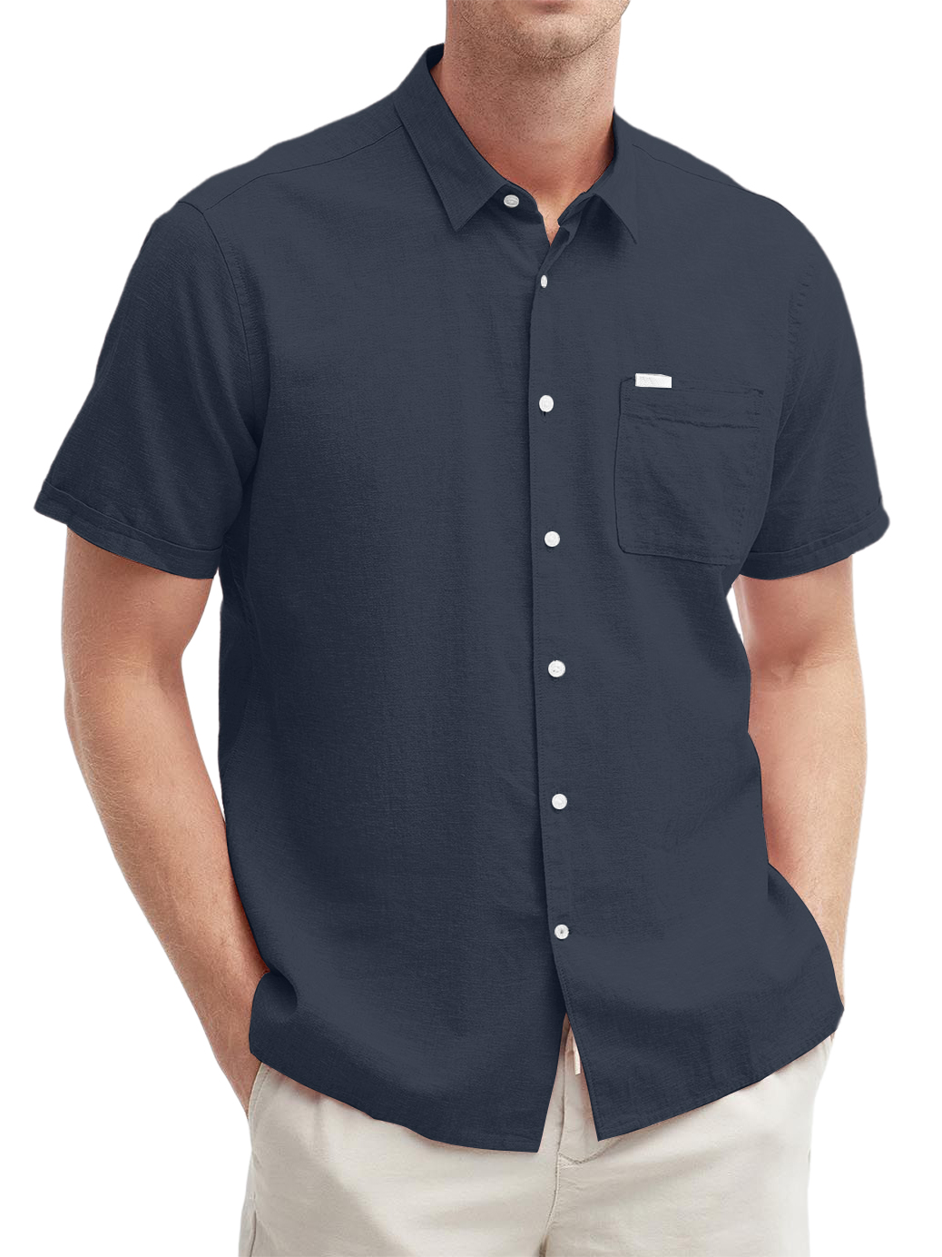 Men's Textured Pocket Casual Short-sleeved Shirt