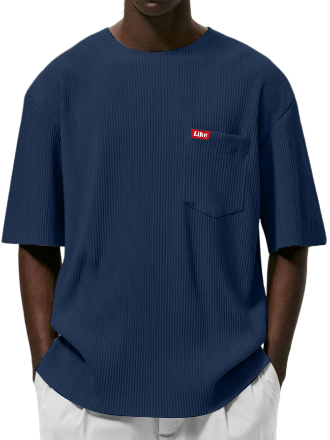 Men's Textured Striped Pocket Fashion Casual Short-sleeved T-shirt
