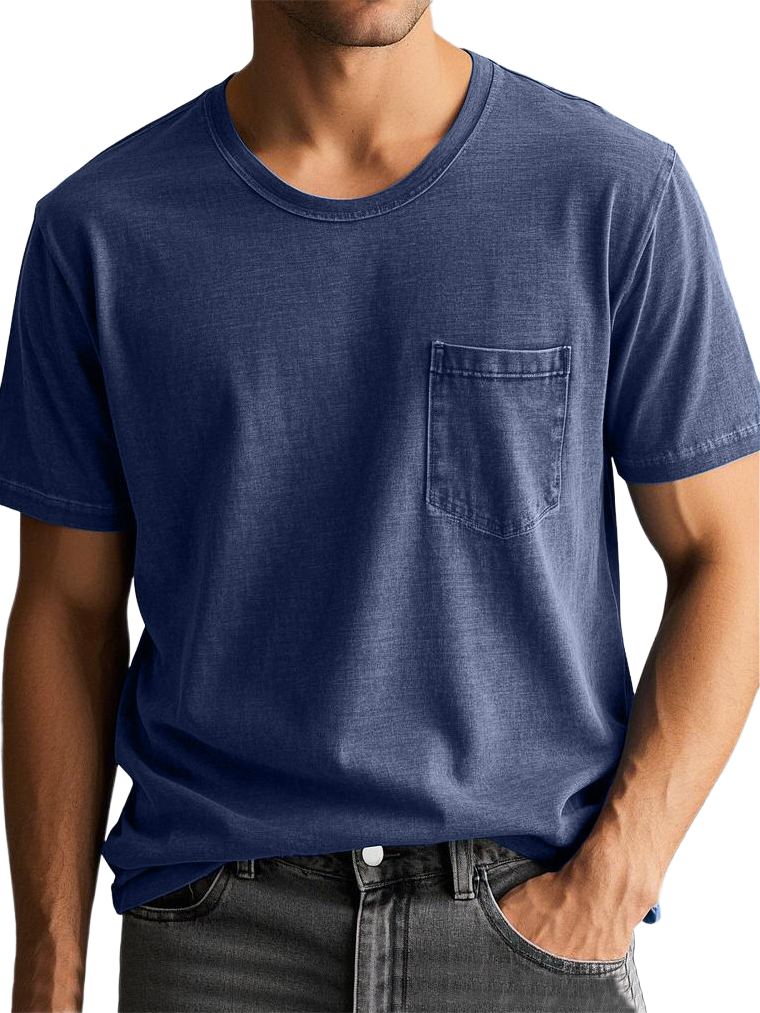Men's Vintage Distressed Pocket Short Sleeve Round Neck T-shirt