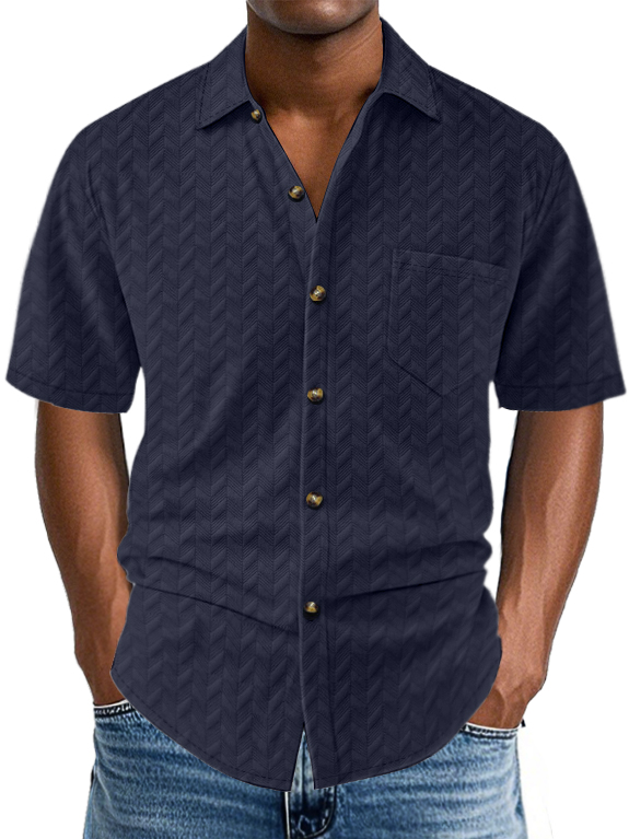 Men's Textured Comfortable Casual Loose Versatile Short-sleeved Shirt