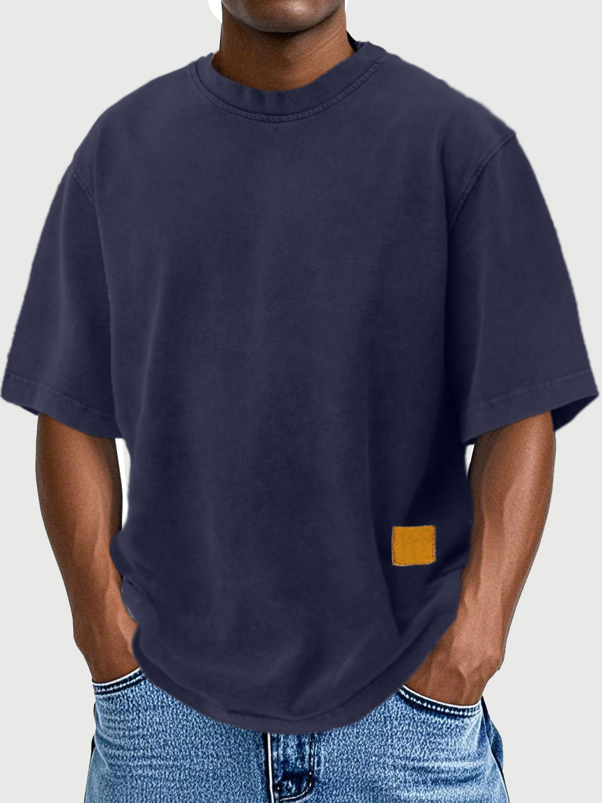 Men's Pure Cotton Retro Distressed Daily Washed Logo Short-sleeved T-shirt
