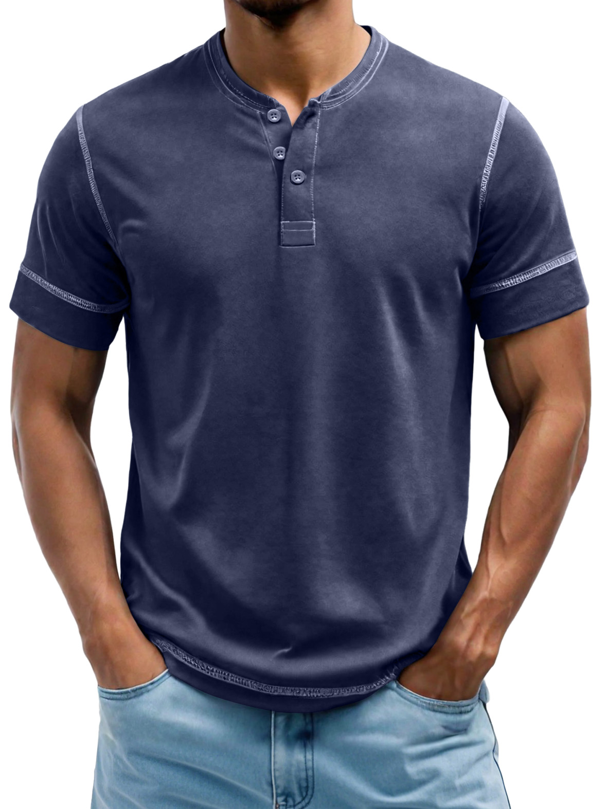 Men's Henry Elastic Cotton Daily Casual T-shirt