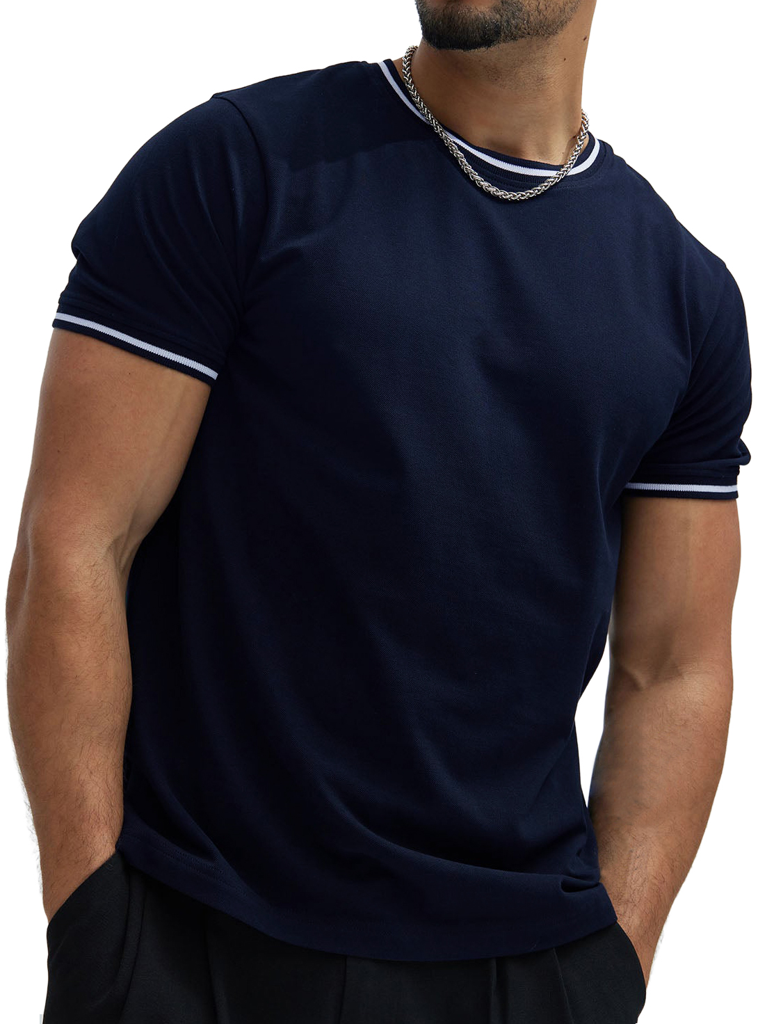 Men's Contrast Color Simple Trendy Fashion Short-sleeved T-shirt