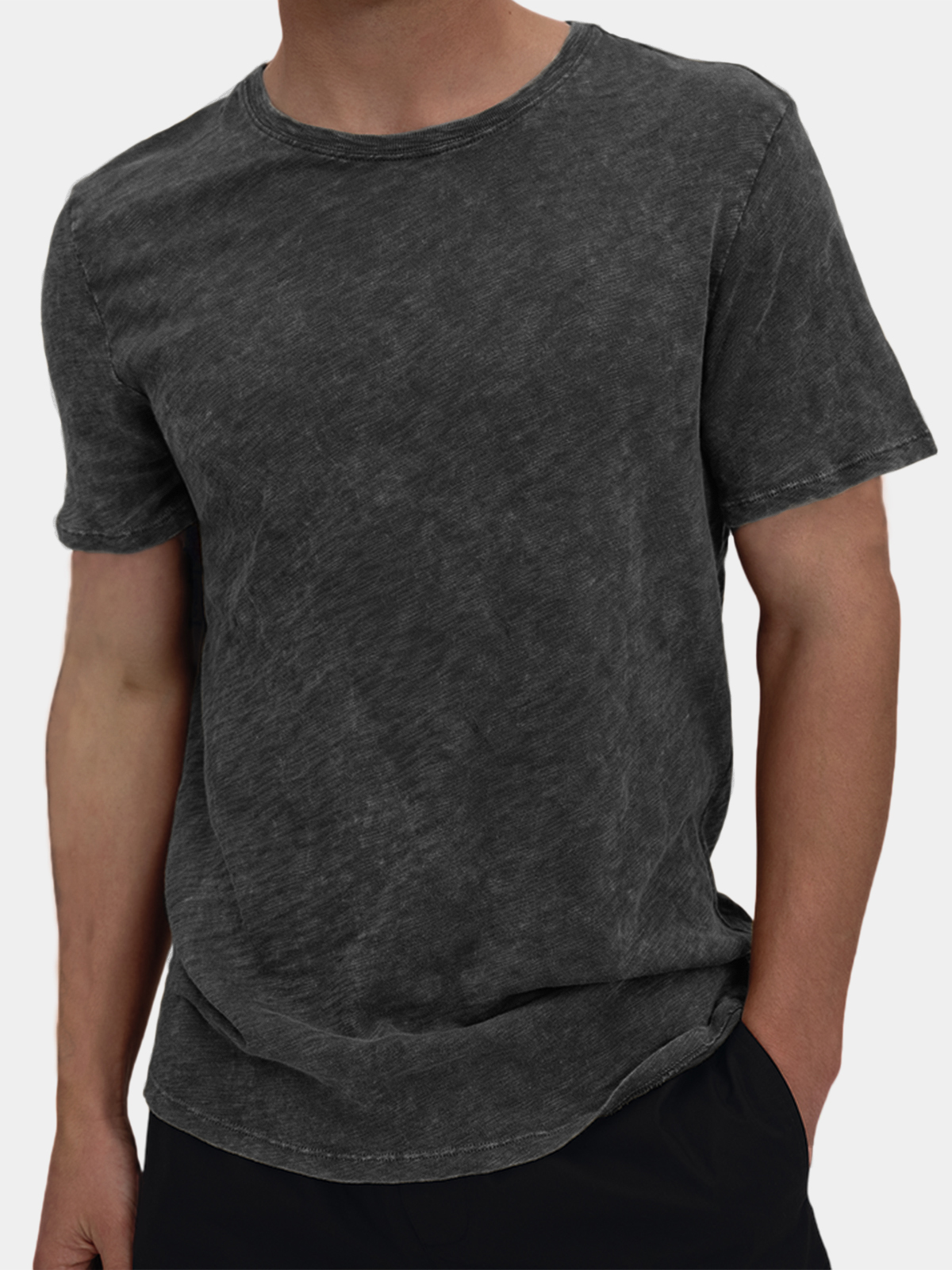 Men's Slub Cotton Retro Distressed Casual Basic Round Neck T-Shirt Top