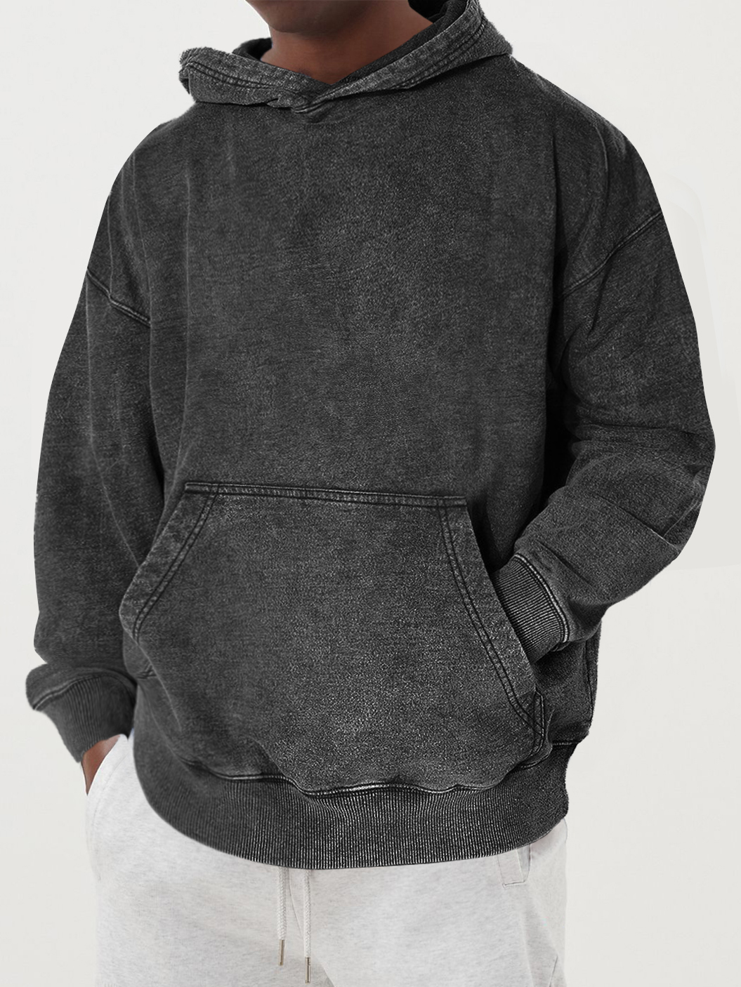 Men's Washed Distressed Cotton Pocket Hoodie