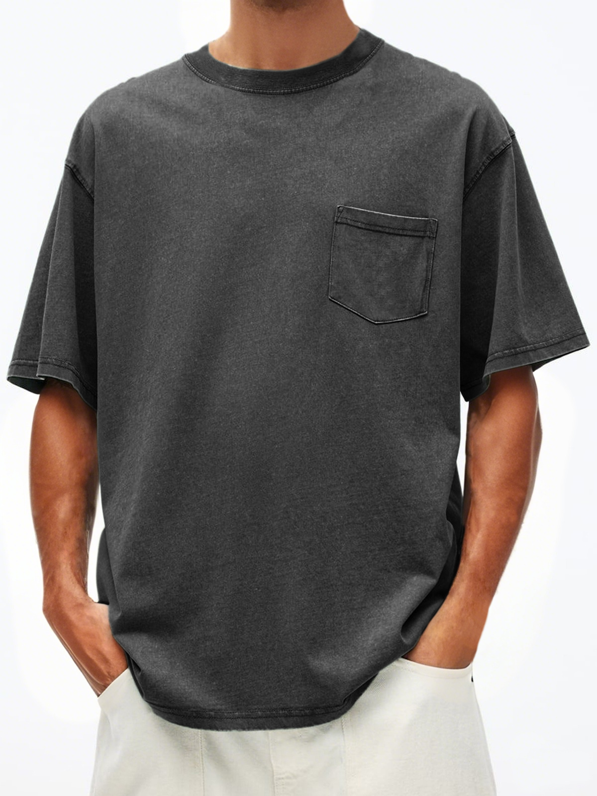 Men's Vintage Distressed Short Sleeve Crew Neck T-Shirt With Chest Pocket