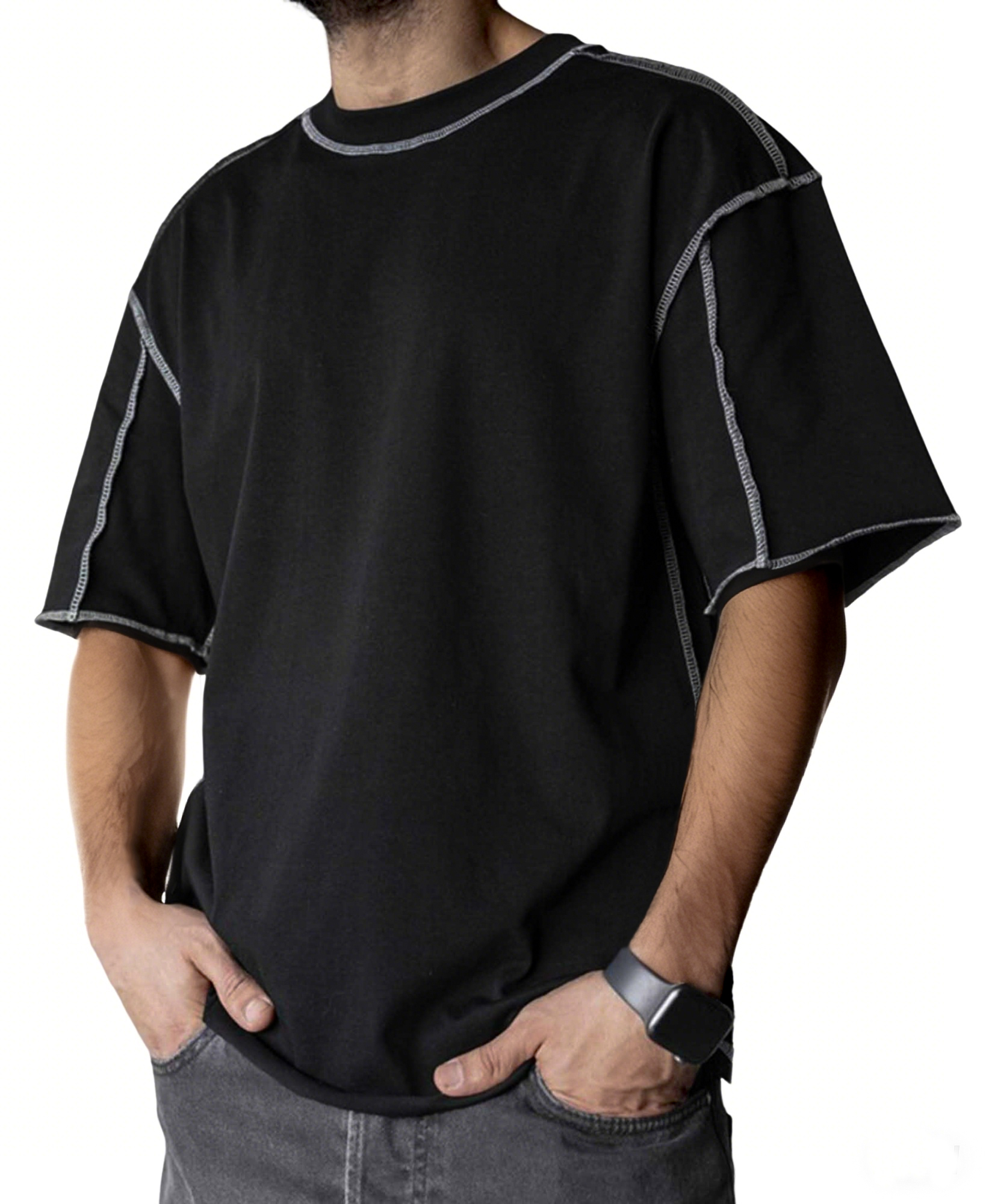 Men's Stylish Contrast Stitch Casual Everyday Basics Crew Neck T-Shirt