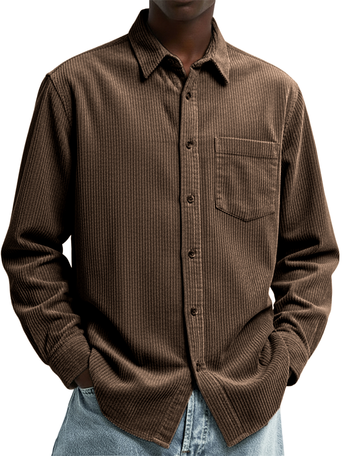 Men's Stylish Corduroy Long-sleeved Shirt with Chest Pocket
