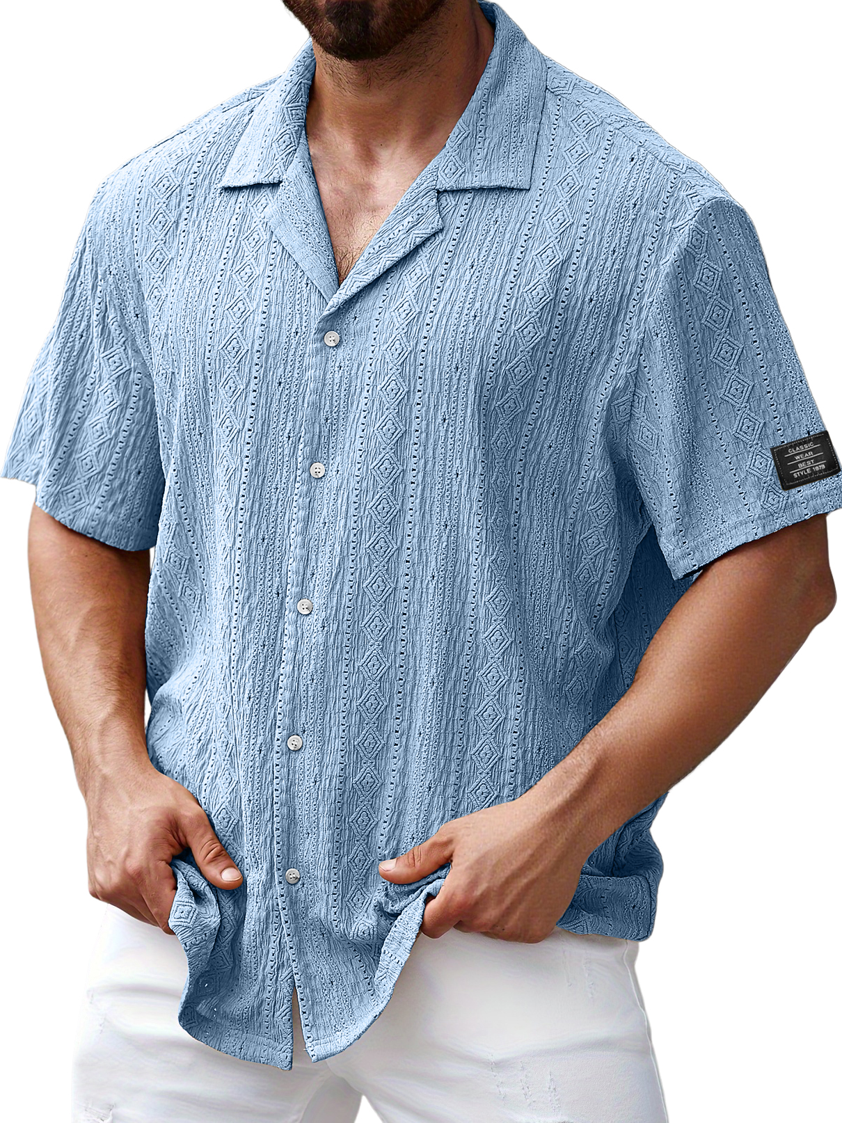 Men's Daily Jacquard Texture Embroidered Logo Casual And Comfortable Short-sleeved Shirt