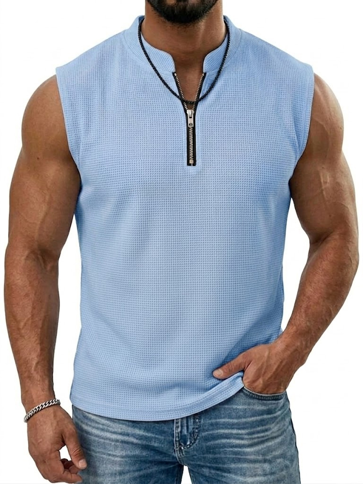 Men's Sleeveless Solid Color Textured Pullover Vest