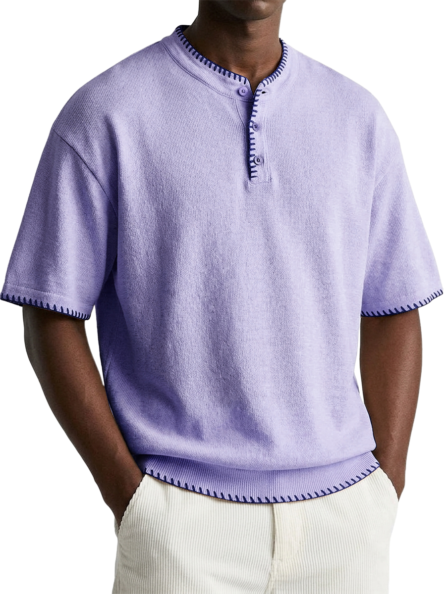 Minimal Designer Men Casual Top with Artisan Stitch Details