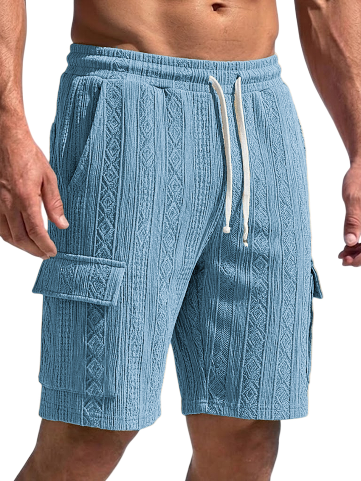Men's Jacquard Retro Multi-pocket Casual Drawstring Shorts