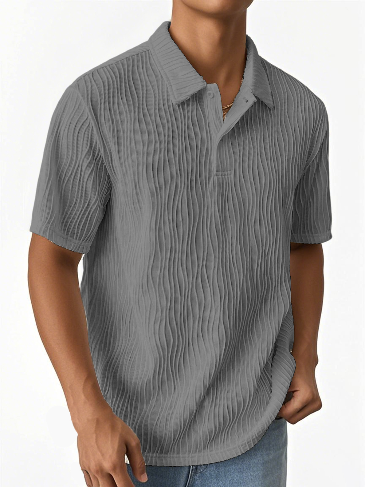 Men's Fashion Textured Jacquard Fabric Short-sleeved Polo