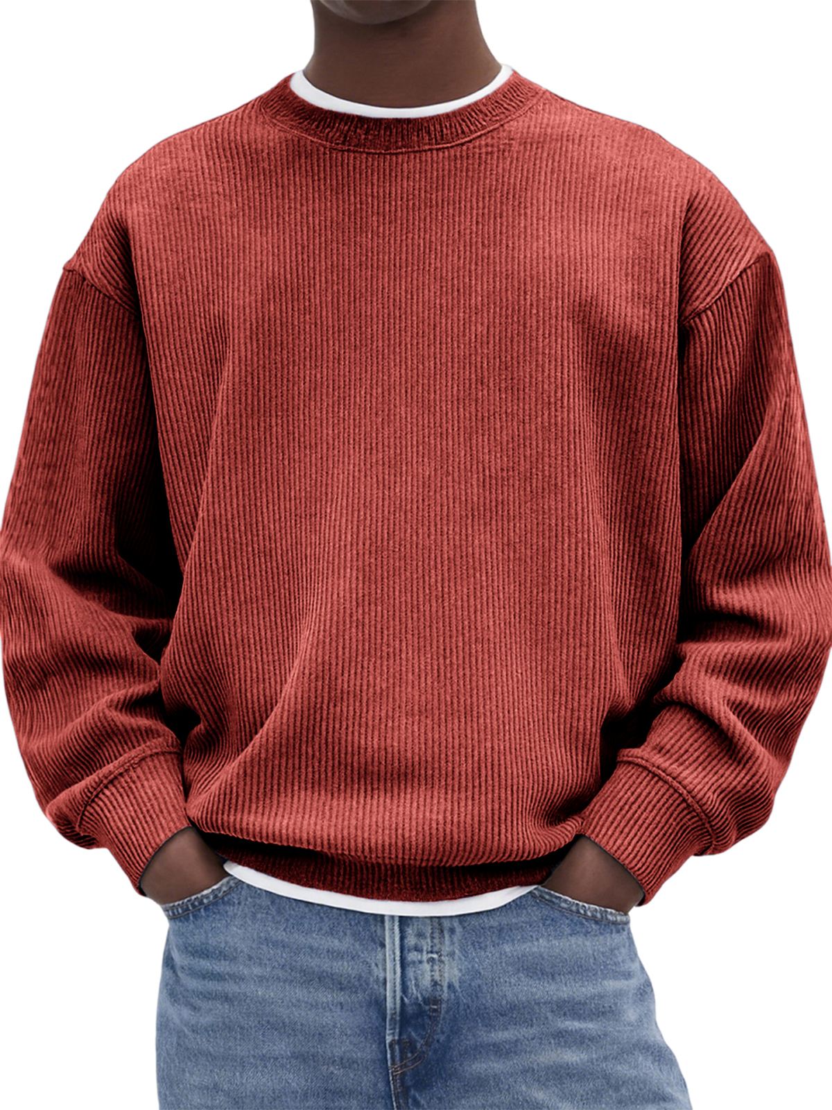 Men's Stylish Corduroy Crew Neck Basic Pullover