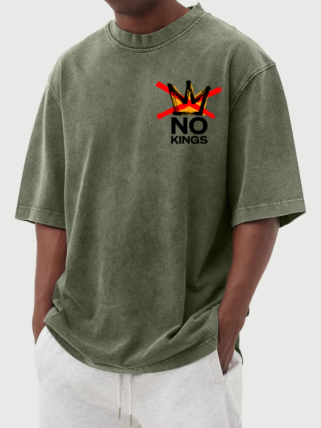 Men's 100% Cotton Washed And Distressed Vintage No Kings Print T-shirt