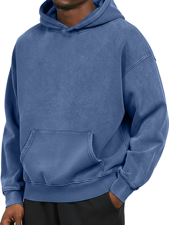 Men's 100% Cotton Washed And Distressed Vintage Casual Pocket Hooded Sweatshirt