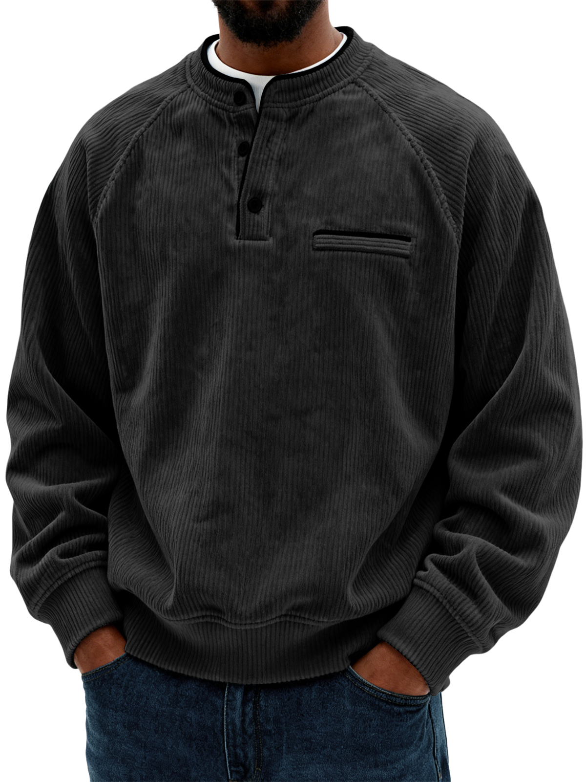 Men's Retro Fashion Corduroy Contrast Pocket Detail Long-Sleeve Sweatshirt
