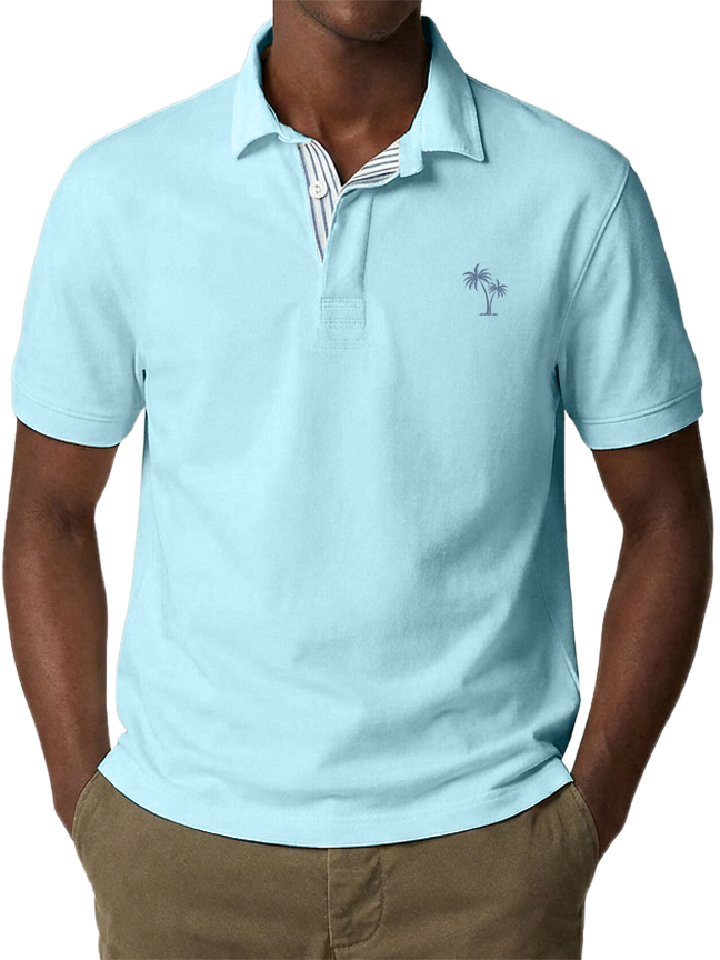 Men's Urban Casual Coconut Tree Stripe Short-Sleeved Polo Shirt