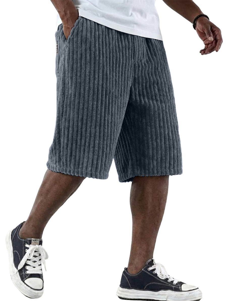 Men's Retro Corduroy Shorts with Embroidered Logo and Multiple Pockets