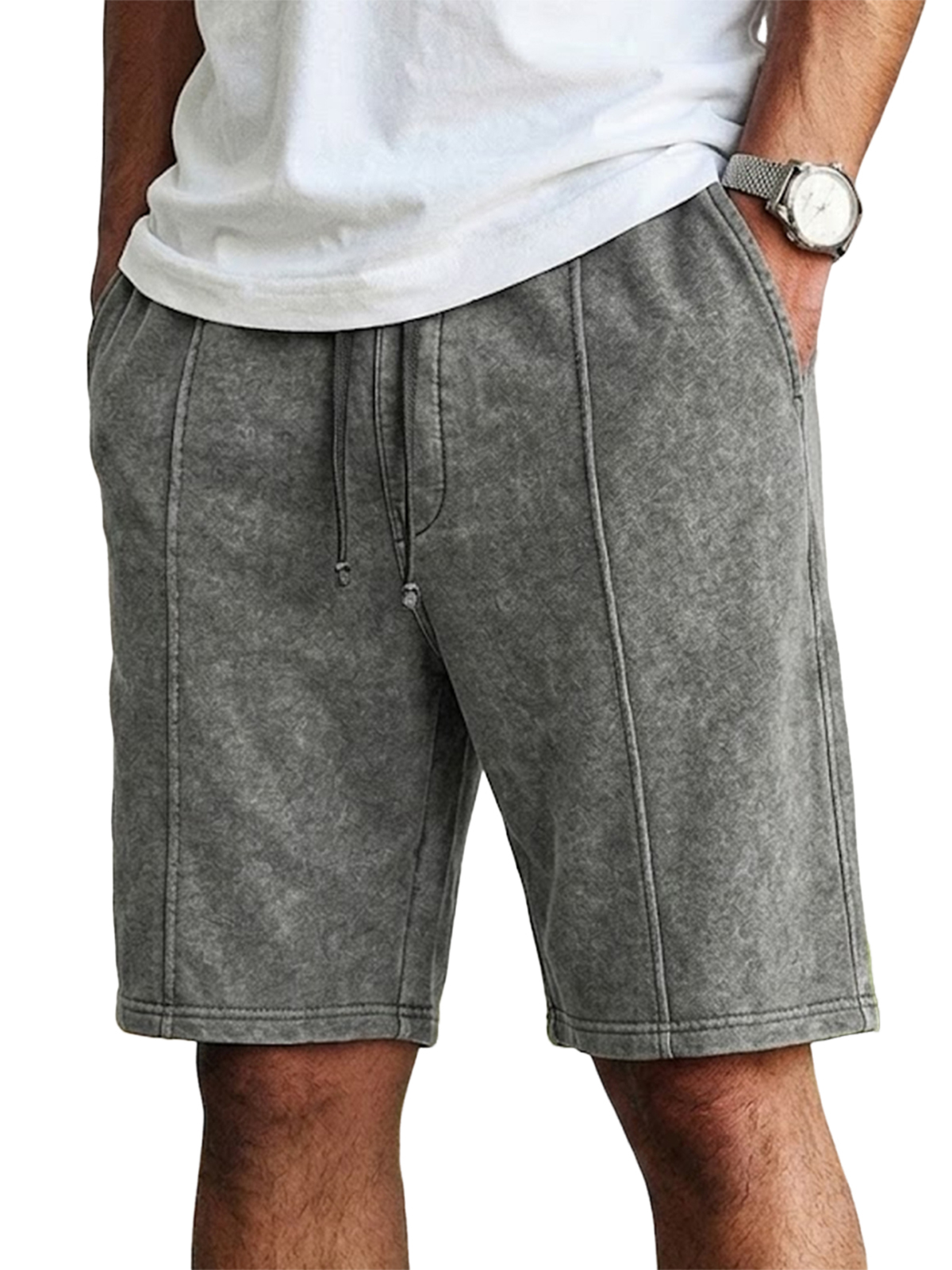 Men's Retro Solid Color Casual Drawstring Shorts
