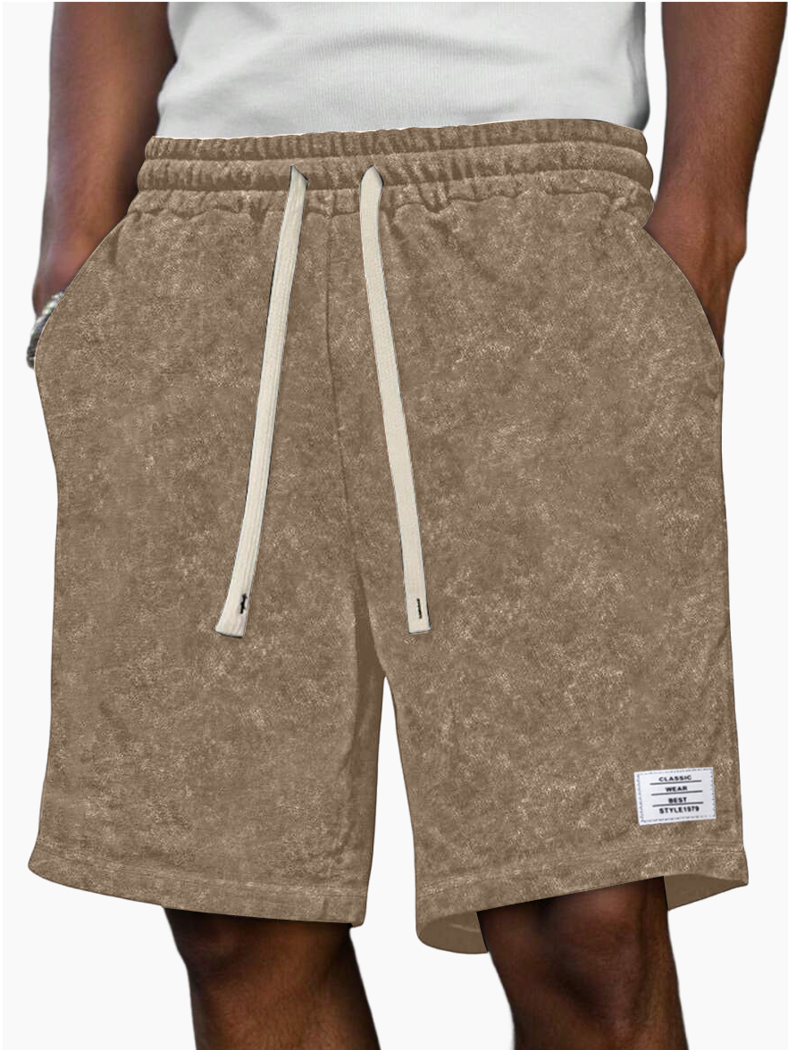 Men's Fashion Washed Distressed 100% Cotton Retro Casual Logo Pocket Shorts