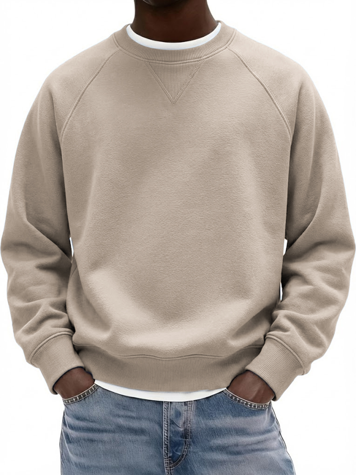 Men's Basic Heavyweight Inverted Triangle Design Raglan Sleeve Pullover Sweatshirt