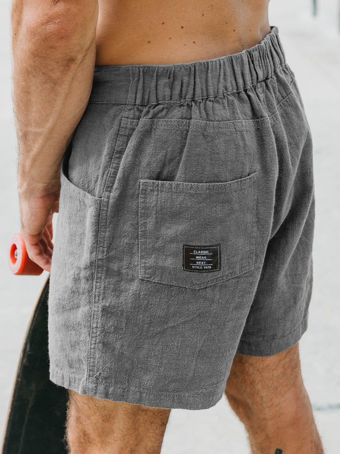 Men's Casual Breathable Linen Embroidered Logo Loose-fitting Vacation Shorts