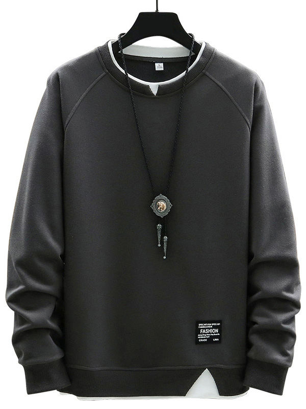 Men's Casual Solid Color Faux Two-piece Logo Crew Neck Sweatshirt