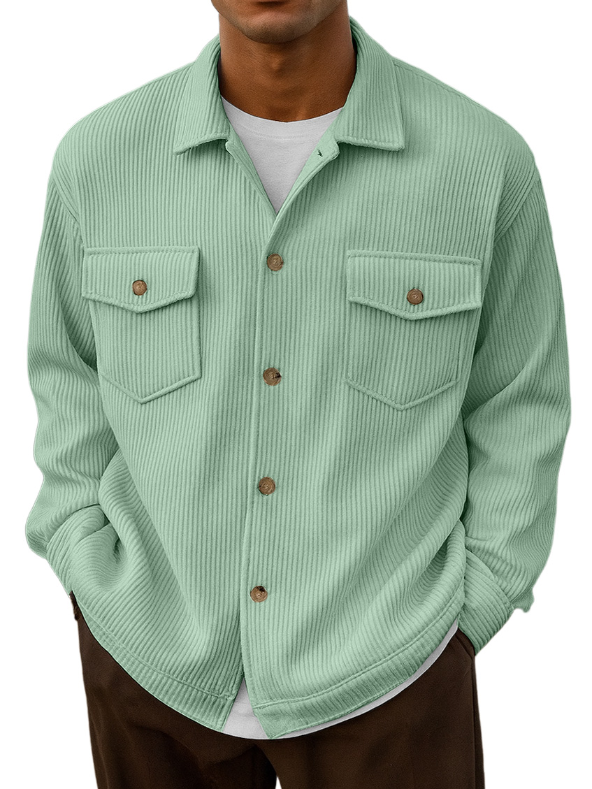 Men's Casual Urban Double Pocket Striped Long-Sleeve Shirt