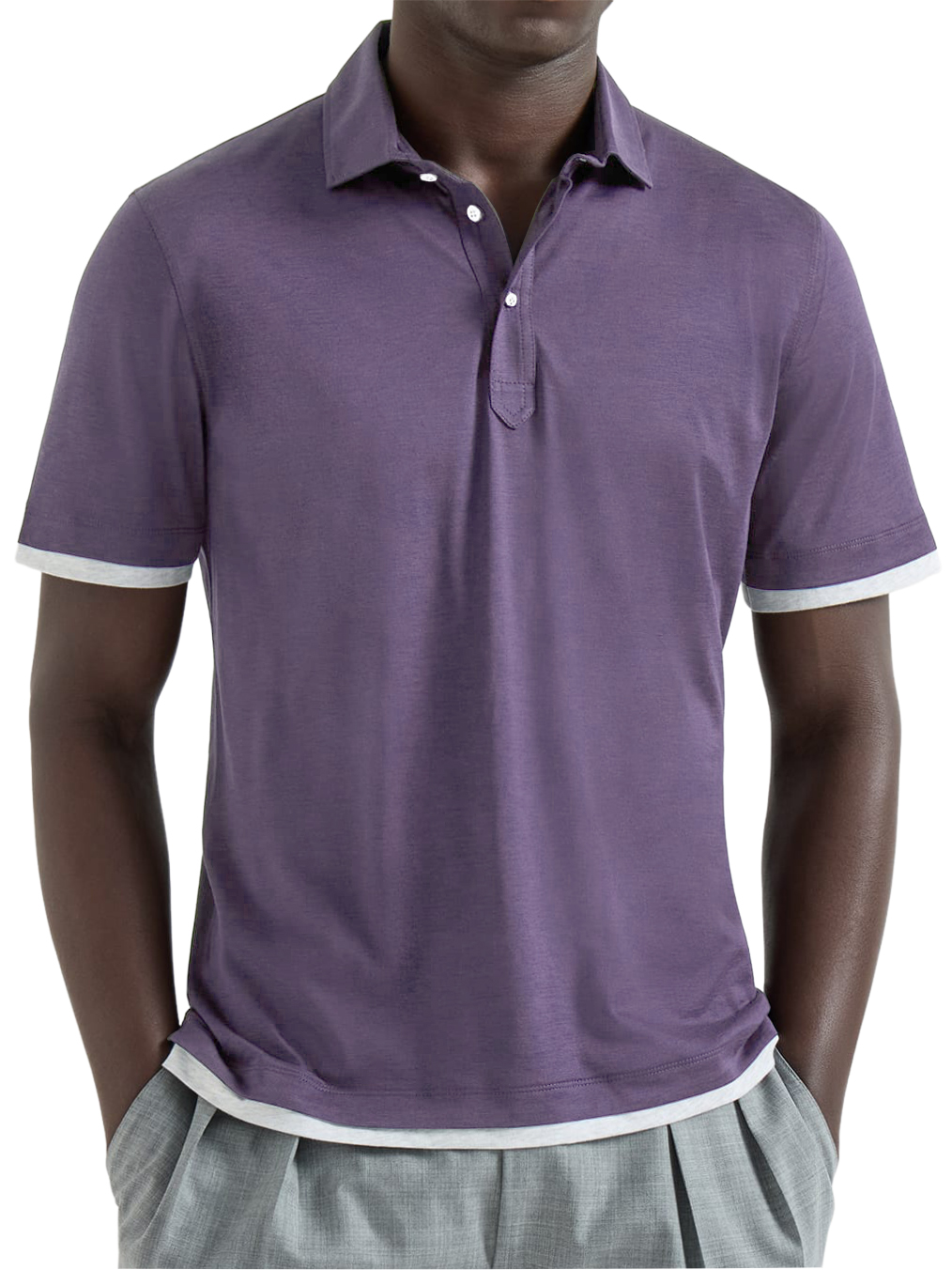 Men's Urban Casual Two-Piece Look Color-Blocked Short-Sleeved Polo Shirt