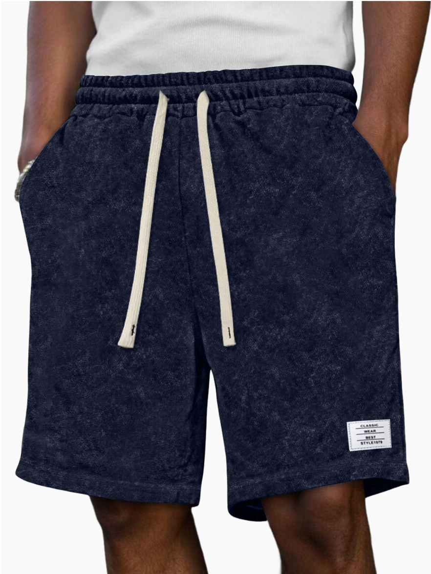 Men's Fashion Washed Distressed 100% Cotton Retro Casual Logo Pocket Shorts