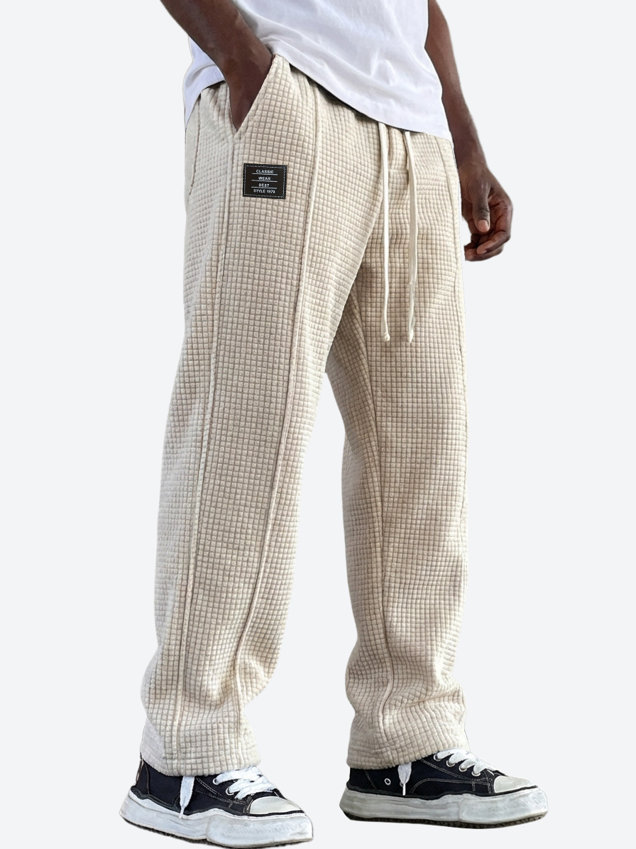 Men's Casual Waffle Texture Corduroy Multi-Pocket Pants with Embroidered Logo