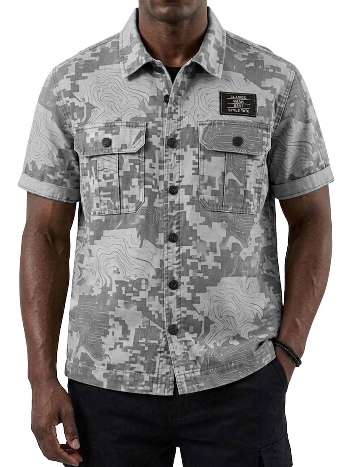 Digital Camouflage Double-Pocket Basic Cargo Shirt