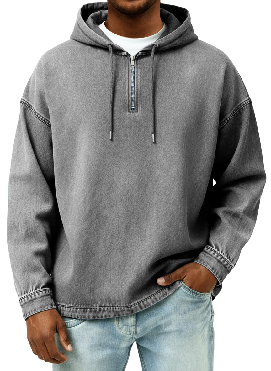 Men's Retro Casual Quarter Zip Hooded Sweatshirt
