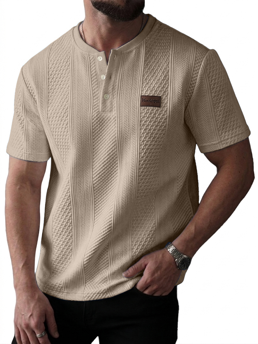 Men's Jacquard-Striped Short Sleeve Henley Top