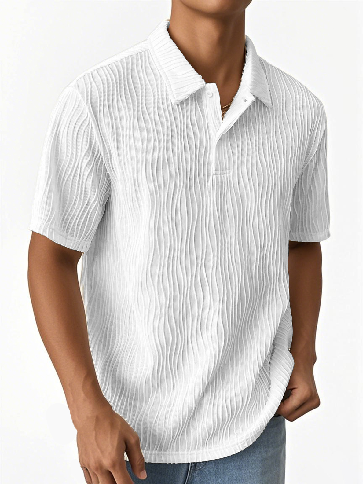 Men's Fashion Textured Jacquard Fabric Short-sleeved Polo