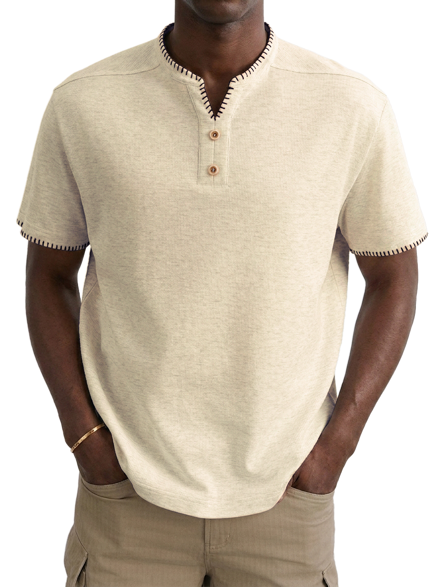intage Loose Hand-Stitched Men Top, Minimal Casual Handcrafted Seam Design