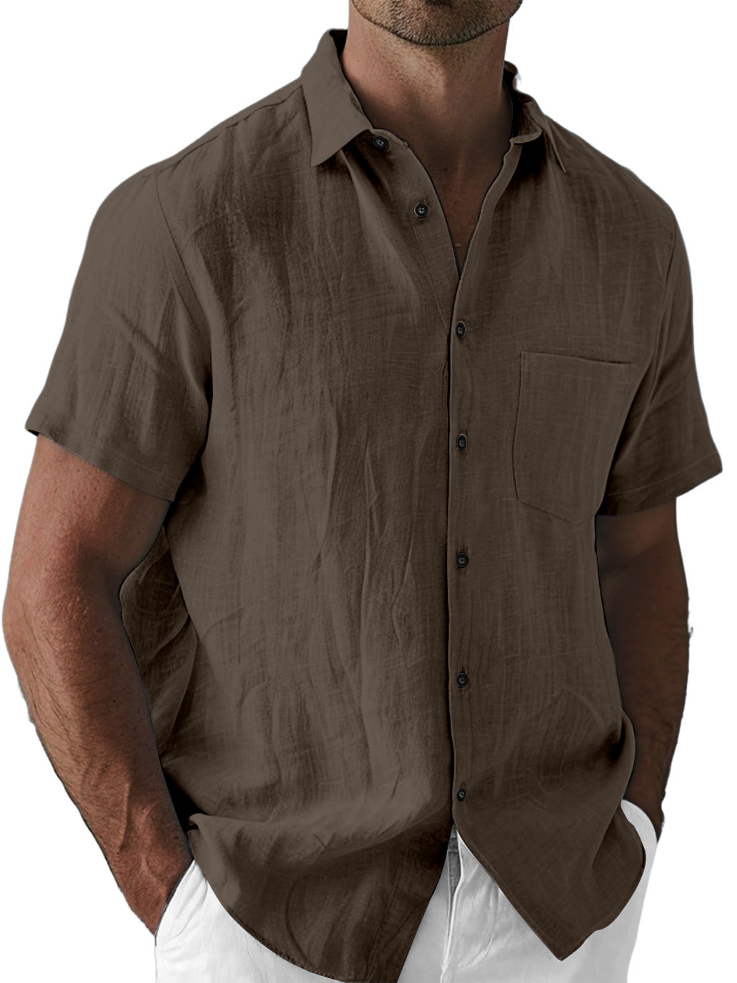 Men's Casual Cotton And Linen Versatile Daily Vacation Short-sleeved Shirt
