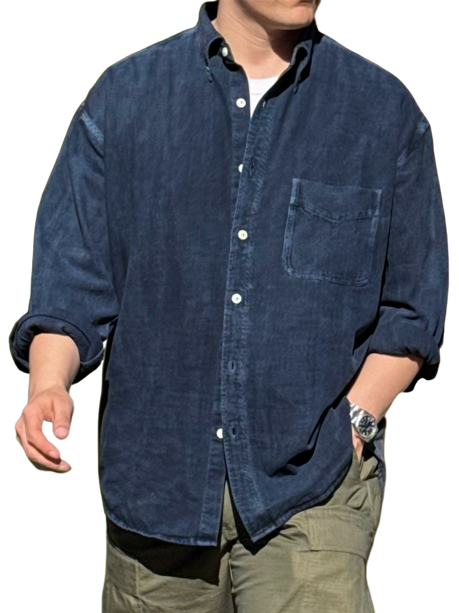 Men's Fashionable Distressed Pocket Long-sleeved Shirt
